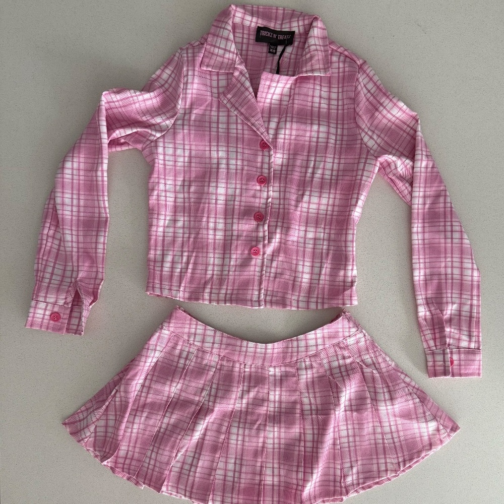 NWT Dollskill 4 pc Clueless Pink Plaid Costume/Pink Set Regina George Costume XS - Picture 6 of 15